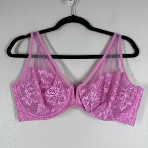 Savage x Fenty Pink Lace Underwire Balconette Bra Romantic Feminine Size 40DDD